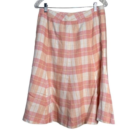 Brooks Brothers 100% Linen Plaid Linen A-line Skirt Sz 8 NEW Pink‎ Orange Yellow - Picture 6 of 10